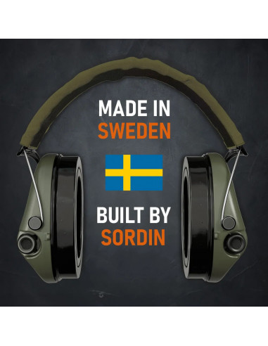 Sordin Supreme PRO Green aktyvios apsauginės šaudymo ausinės su gelio pagalvėlėmis