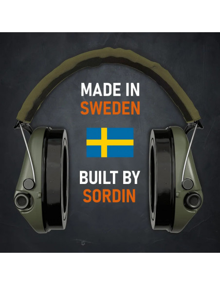 Sordin Supreme PRO Green aktyvios apsauginės šaudymo ausinės su gelio pagalvėlėmis