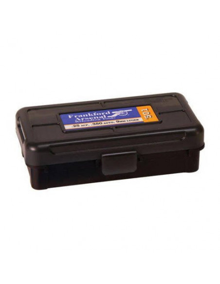 Frankford Arsenal Hinge-Top Ammo Box .25 ACP, .380 Auto, 9mm - 50 pcs Frankford Arsenal Hinge-Top Ammo Box .25 ACP, .380 Auto, 9mm - 50 pcs