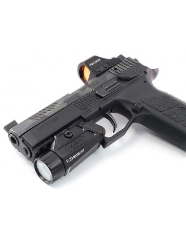 Holosun P.ID 1000 lumen tactical rechargeable weapon flashlight mounted on a pistol