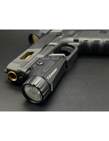Holosun P.ID 1000 lumen tactical rechargeable weapon flashlight mounted on a pistol